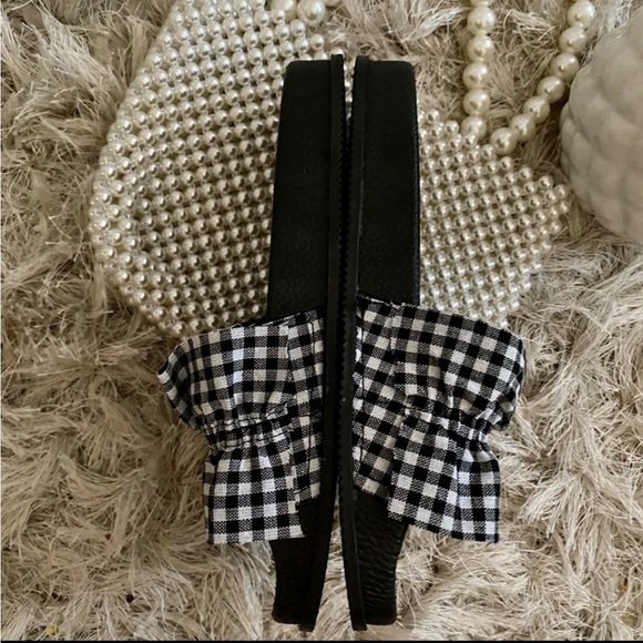 Black and White Checkered Slide Sandals - Picture 2 of 3